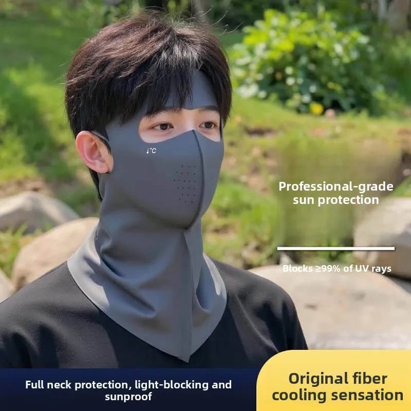 Men's Integral Mask in Ice Silk with Neck Protection, Breathable, Anti-UV, for Summer Cycling and Swimming