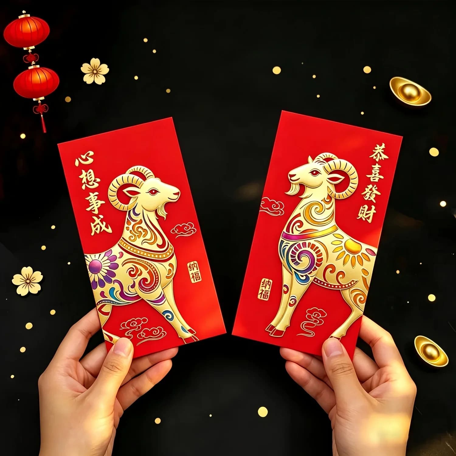 12/36pcs 2027 Long Year of The Sheep Red Envelopes, Reusable New Year Lucky Bags with Cartoon Sheep Patterns, Cash Envelope