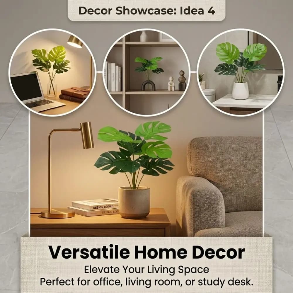 Pianta Artificiale 55cm con 12/18 Foglie in Plastica, Palma Finta Realistica, Decorazione Verde per Casa e Fai-da-Te