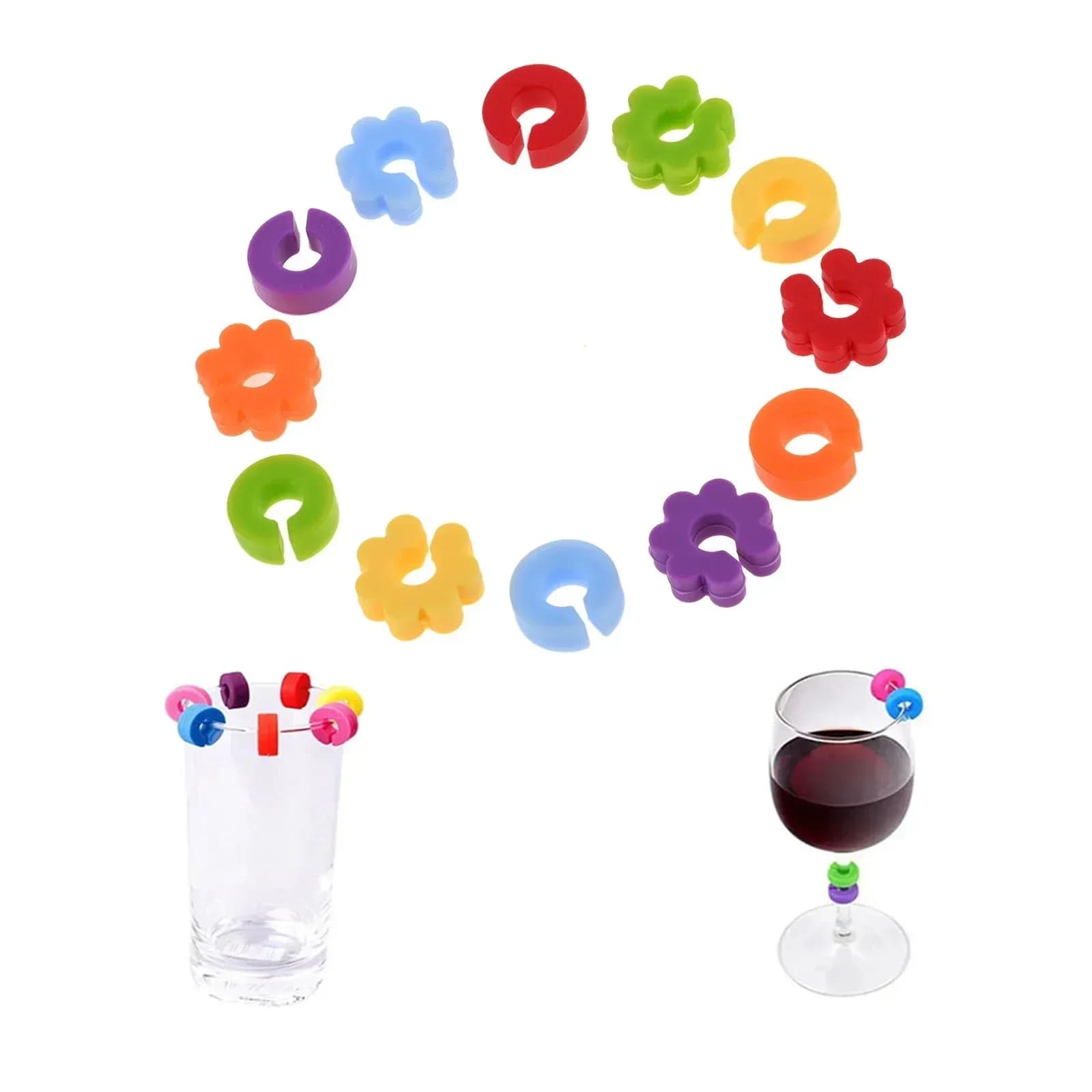 Set di 12 Etichette Colorate in Silicone per Identificare Bicchieri da Vino, Decorazione per Casa, Cucina, Bar, Feste e Matrimoni