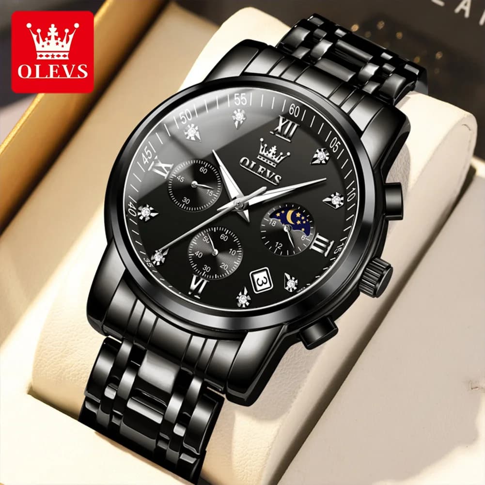 OLEVS 2858 Cronografo alla moda con movimento al quarzo Orologio da uomo Quadrante multifunzionale Elegante data automatica Orologio impermeabile da 30 m per uomo