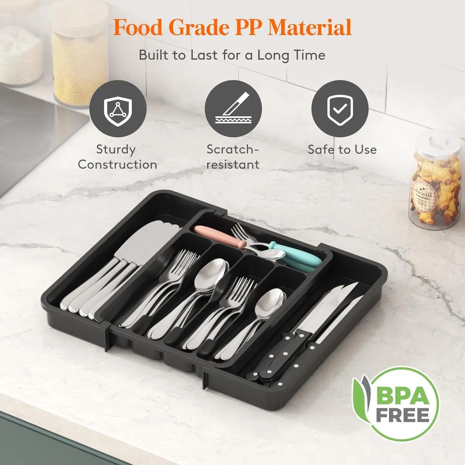 Cutlery StorageBox Expansion Kitchen Drawer Storage Knife and Fork Storage Box Expandable Utensll Tray