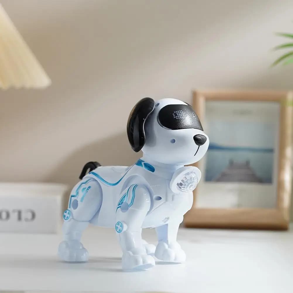 Cane Robot Elettronico Interattivo con Musica, Luci, Guinzaglio, Funzione di Camminata e Ballo, Giocattolo per Animali Domestici con Movimento Autonomo e Passi di Danza Dinamici