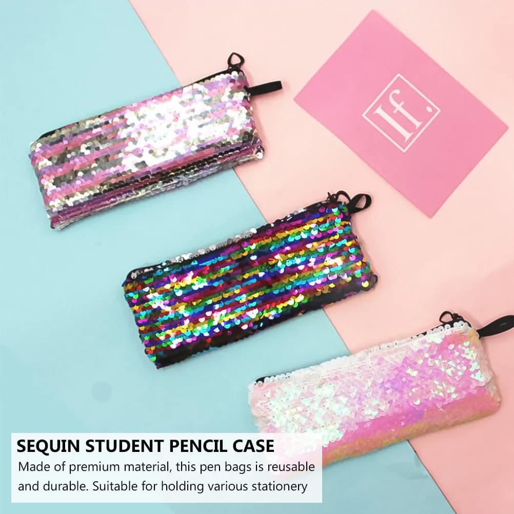 Astuccio con paillettes a tema sirena, 7 pezzi, con cerniera glitterata, per studenti, organizer per cancelleria scolastica, custodia per cavi
