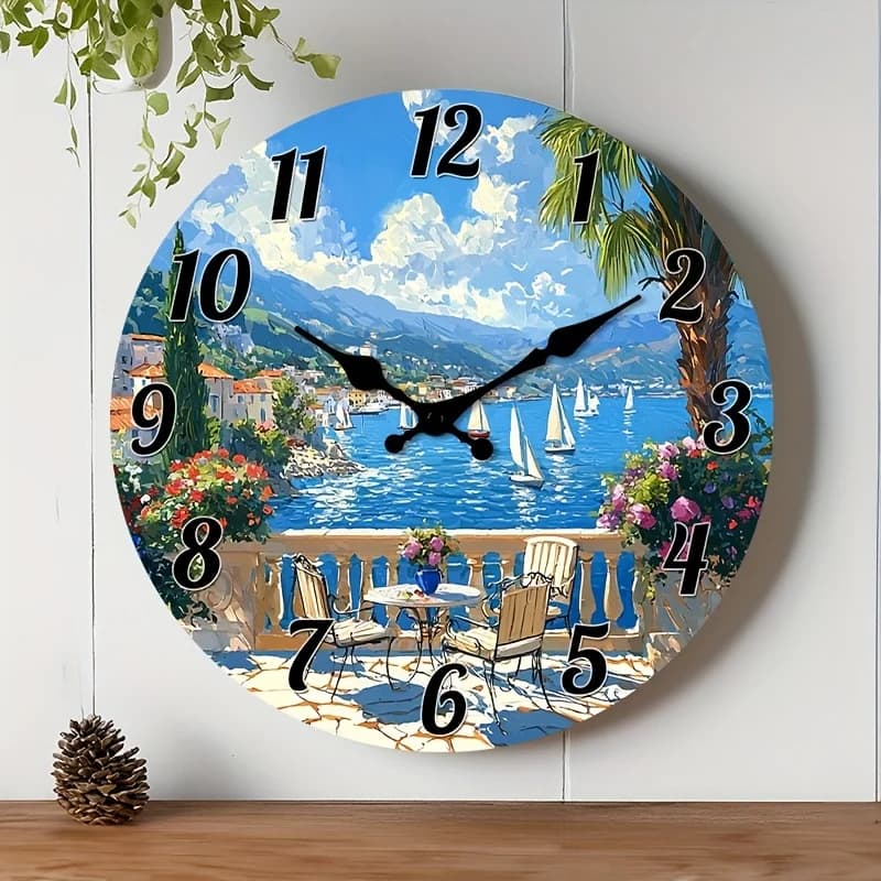 Orologio da parete piatto 2D in legno, silenzioso, con design floreale per camera da letto, sala da pranzo, ingresso