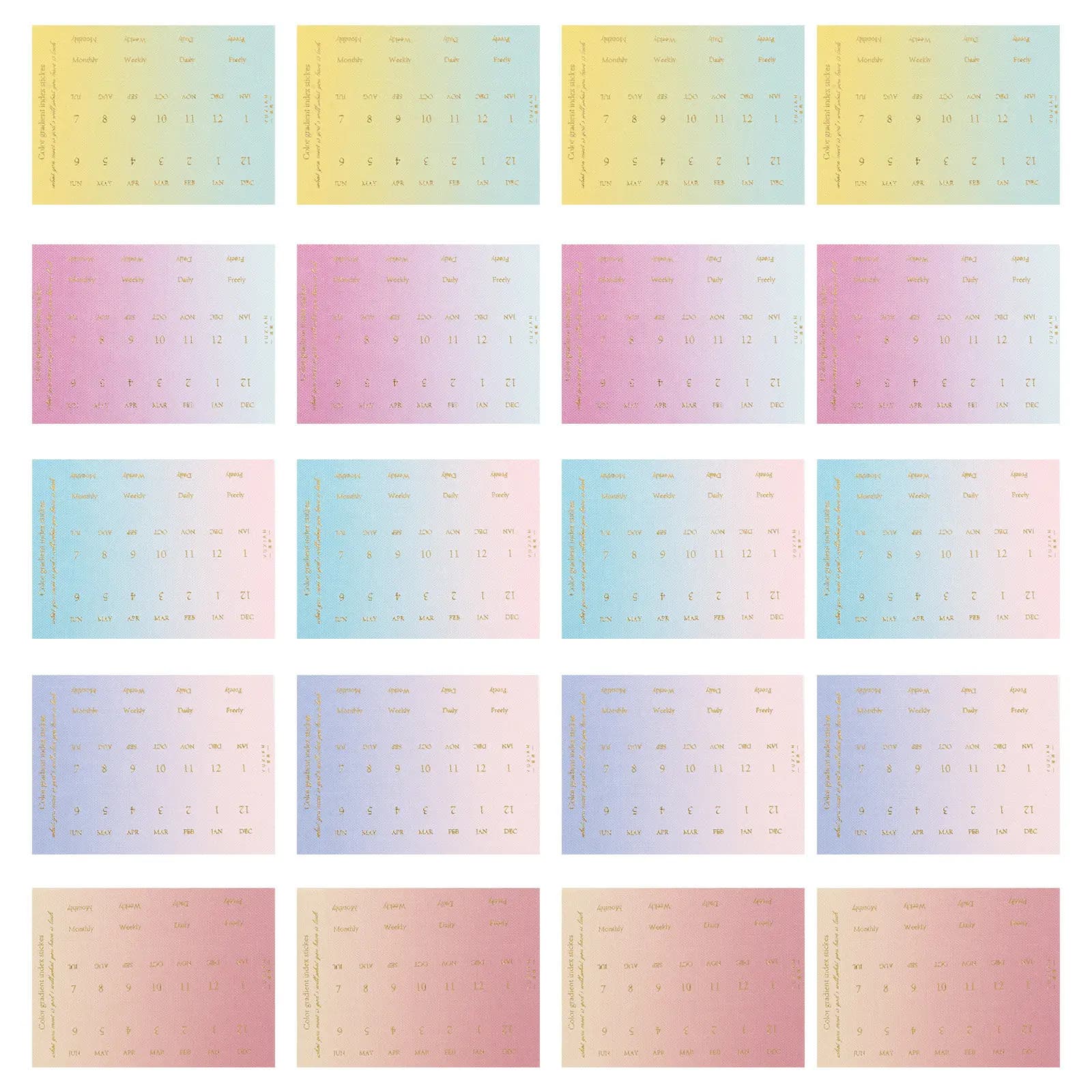 20Sheets Gradient Color Tear-Proof Index Tabs Sticky Labels for Journals Planners Diaries Notebooks Page Markers Classification