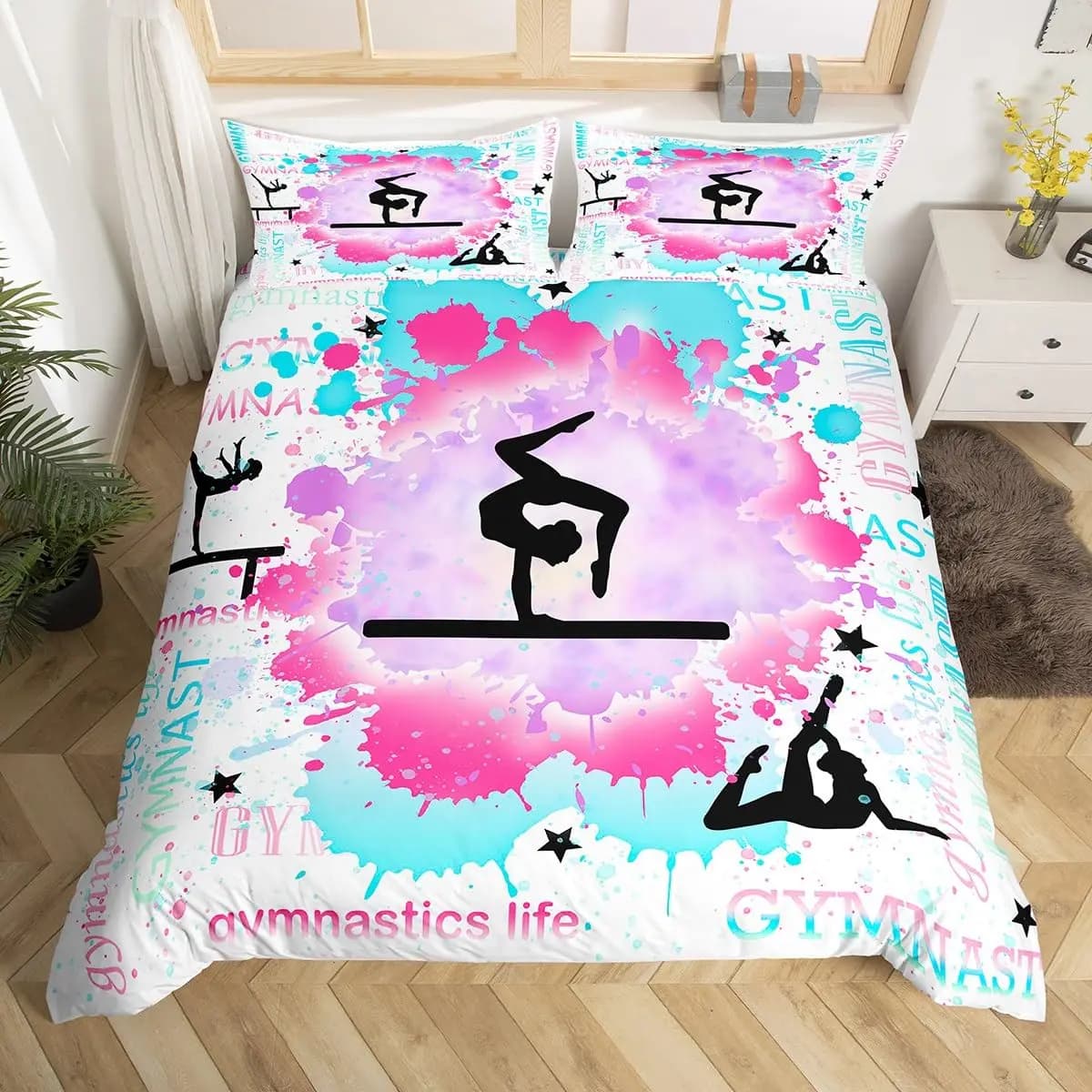 Gymnastics Duvet Cover for Kids Teens Girls Queen Lightweight Quilt Covers Sports Themed Bedding Sets Bedroom Decor No Comforter