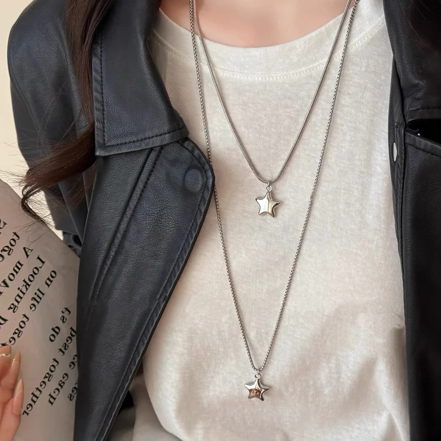 Collana Minimalista Elegante con Stella Argento Lucido per Donna Unisex, Gioiello Trendy Semplice con Catena a Serpente, Regalo per Amiche, Feste, Ufficio