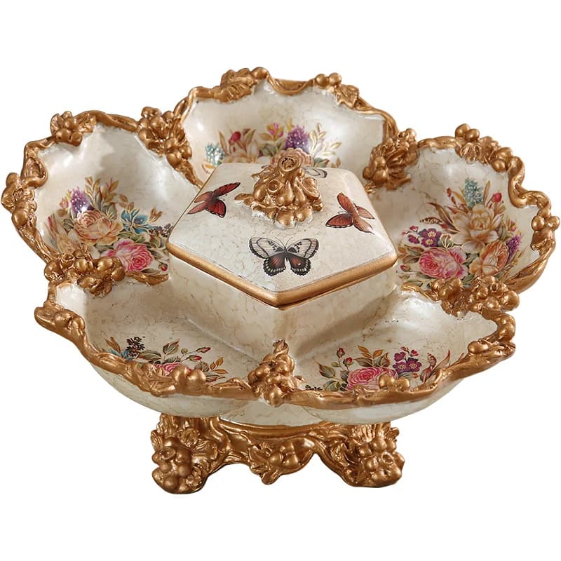 Piatto di frutta europeo soggiorno tavolino di lusso ornamento decorativo creativo americano con coperchio griglia piatto di noci frutta secca
