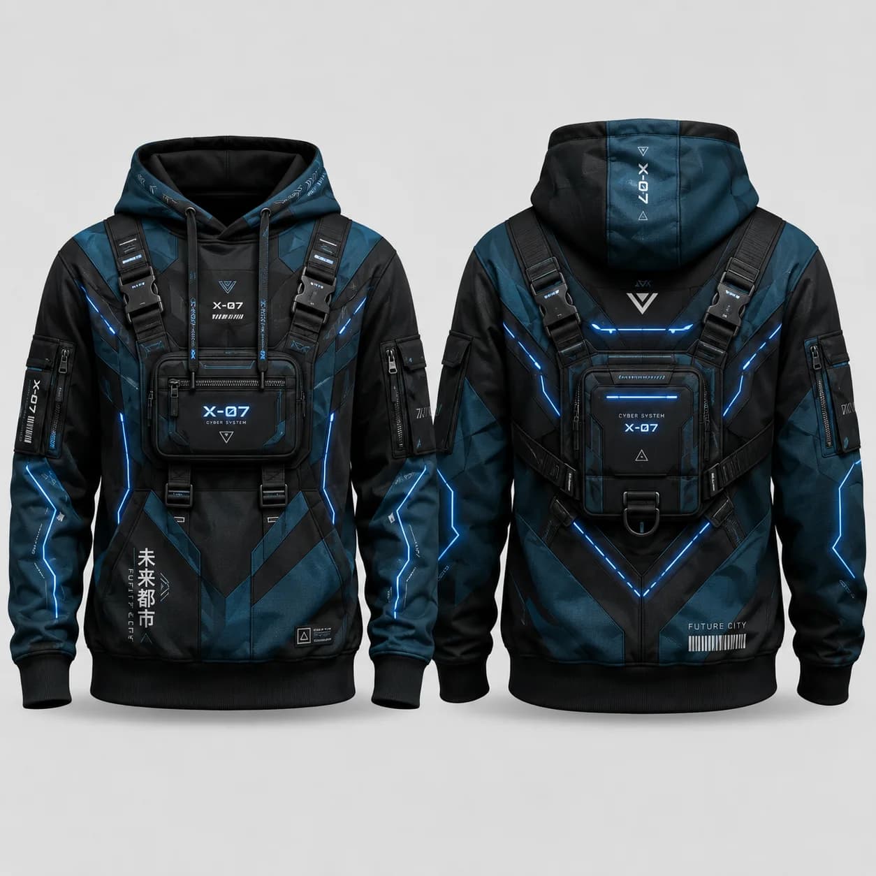 Men's 3D printed tactical vest appearance hooded polyester outdoor streetwear fashionable daily hoodie long sleeved