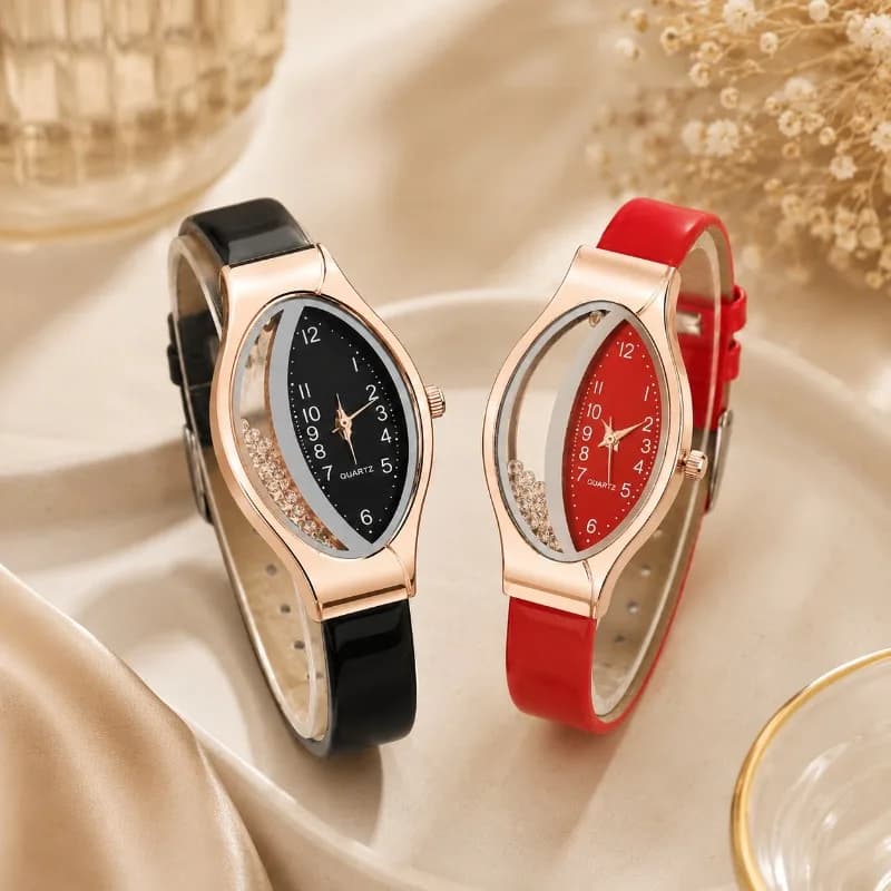 Unique Oval Women's Watches Luxury Diamond Dial Leather Strap Quartz Wristwatch Elegant Ladies Dress Jewelry Clock Reloj Mujer