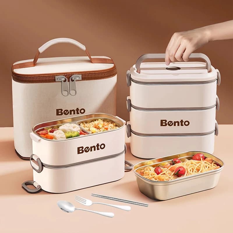 1 2 Scatola per il pranzo in acciaio inossidabile a 3 strati Contenitore per alimenti termico completamente a prova di perdite Ufficio Scuola Set di scatole Bento portatili per adulti