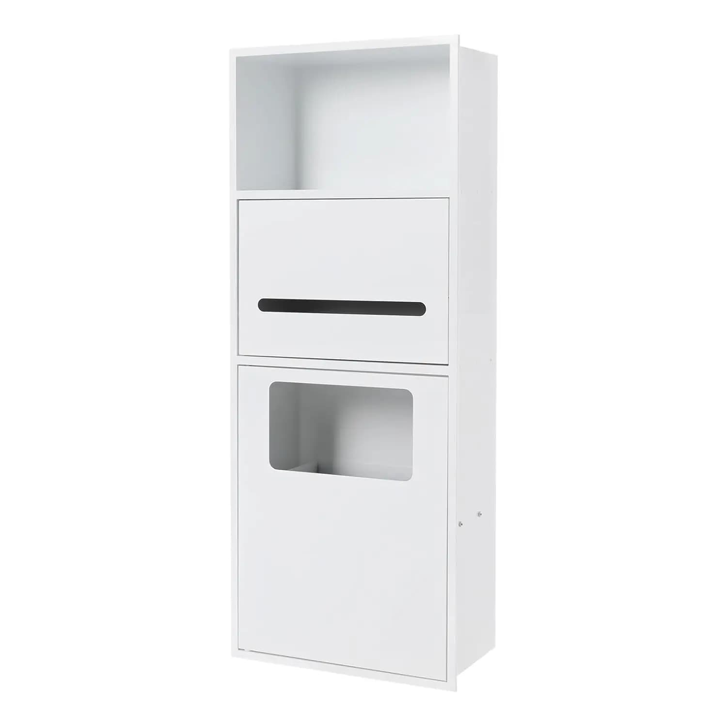 Nicchia a Muro Incassata in Acciaio Inox, Armadietto Porta Carta Igienica per Doccia con Cestino Integrato, Bianco Personalizzabile