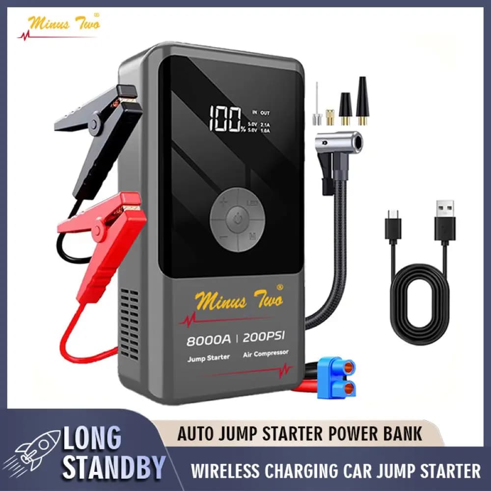 2000A Jump Starter with 160PSI Air Compressor, 12V Car Battery Booster, 65W Fast Charge, 88.6 WHPortable Tire Inflator
