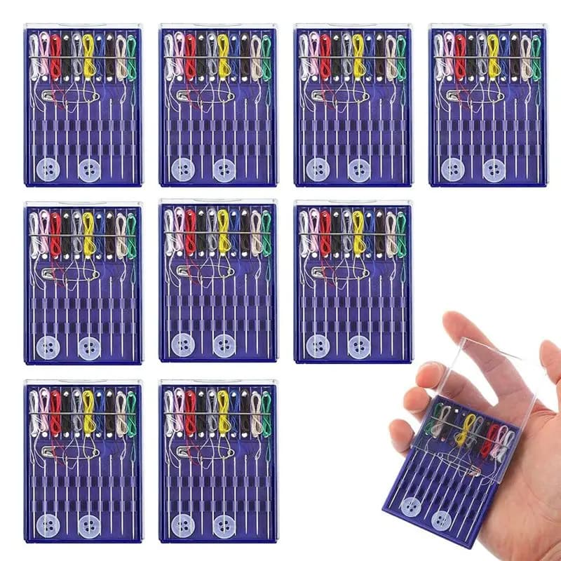AEE4-10 Boxes Mini Sewing Kit, Quick Fix Sewing Kit Small Travel Sewing Kit Pre Threaded Needle Kit With Pin Button