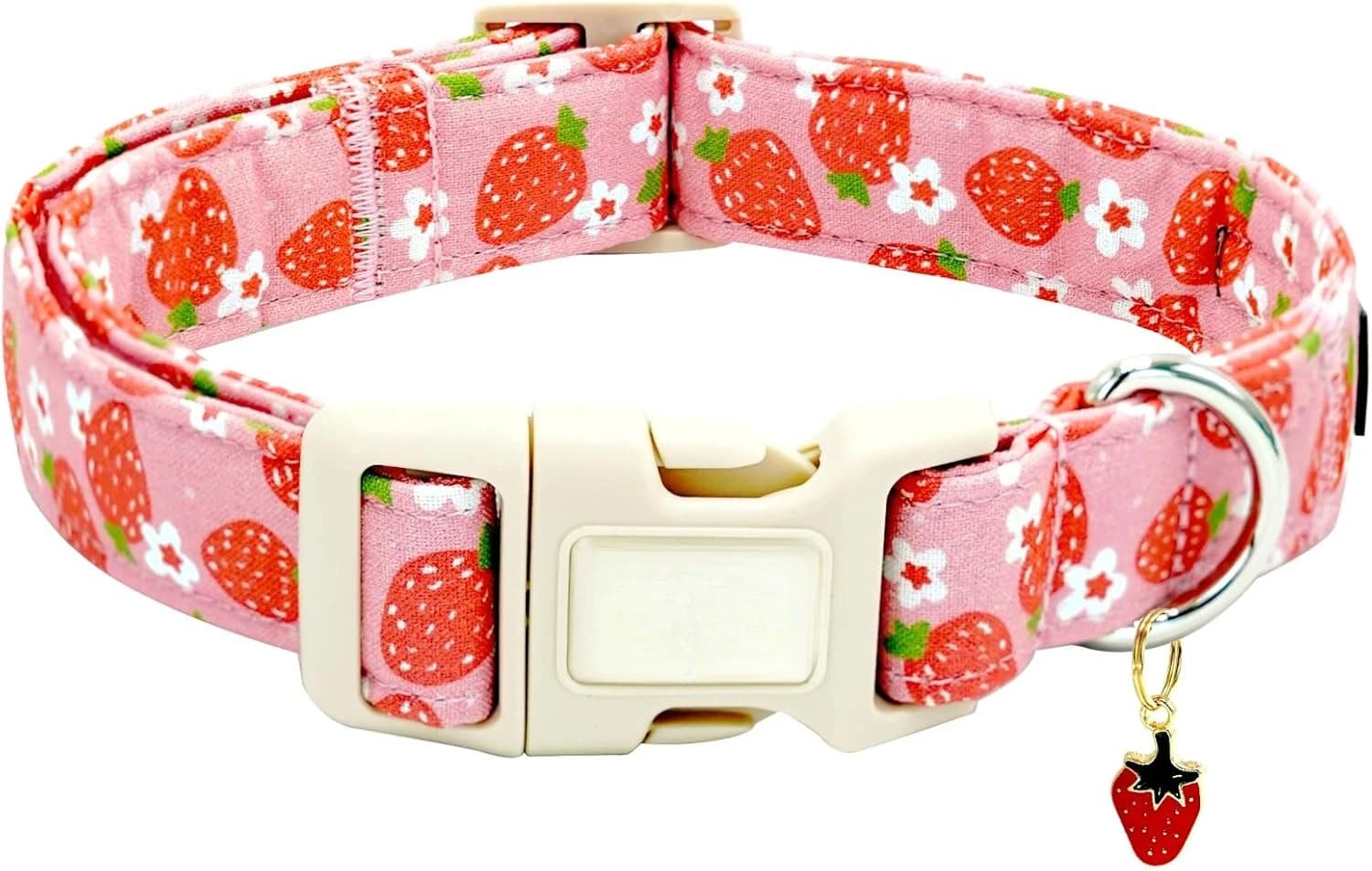 Elegante Collare per Cani con Coda, Collare per Animali Domestici con Motivo Fragola Rosa, Collare Primaverile Durevole per Cani Femmina, Regolabile in Cotone