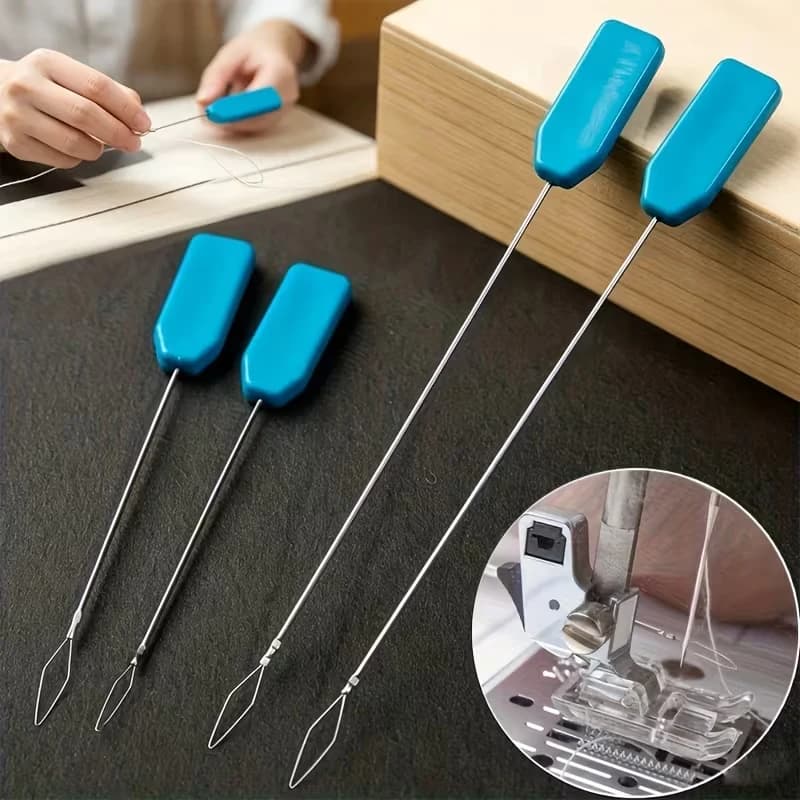 Long Sewing Machine Threader–Blue Plastic-Handled Needle Threading Tool–Universal Sewing Machine Accessory–Needle Thread Guide
