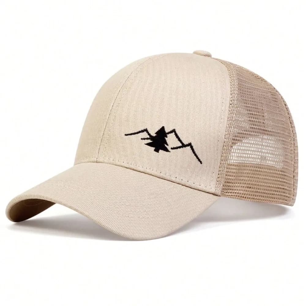 Breathable Quick-Drying Baseball Cap Wide Brim Mountain Embroidery Mesh Duckbill Cap Cotton Sun Protection Trucker Hat Hip Hop