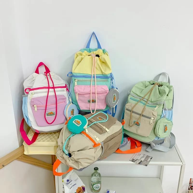 Zaino per Bambini Dopamine con Movimento Colorato, Doppia Tracolla, Chiusura con Coulisse e Velcro - Zaino Leggero in Nylon per Monete