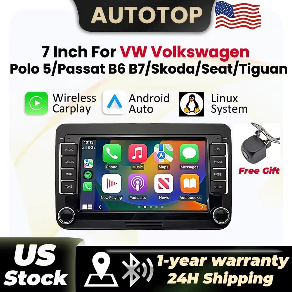 7 Inch Linux Wireless CarPlay Android Auto Car Radio For Volkswagen VW Golf Passat JETTA Skoda SEAT Car Intelligent System Bluetooth GPS FM Car Radio