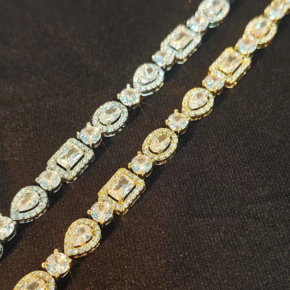 Bracciale Hip Hop con Catena Tennis da 8MM, Diamanti Misti, Placcato Oro 18K, Zirconi Cubici Circolari/Rettangolari/a Goccia/Ellittici, Stile Iced Out