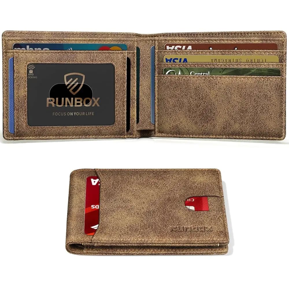 Spedizione Gratuita, Portafoglio Innovativo per Uomo, Sottile con 11 Slot per Carte di Credito, in Pelle con Blocco RFID, Portafoglio Sottile da Uomo Bifold Minima