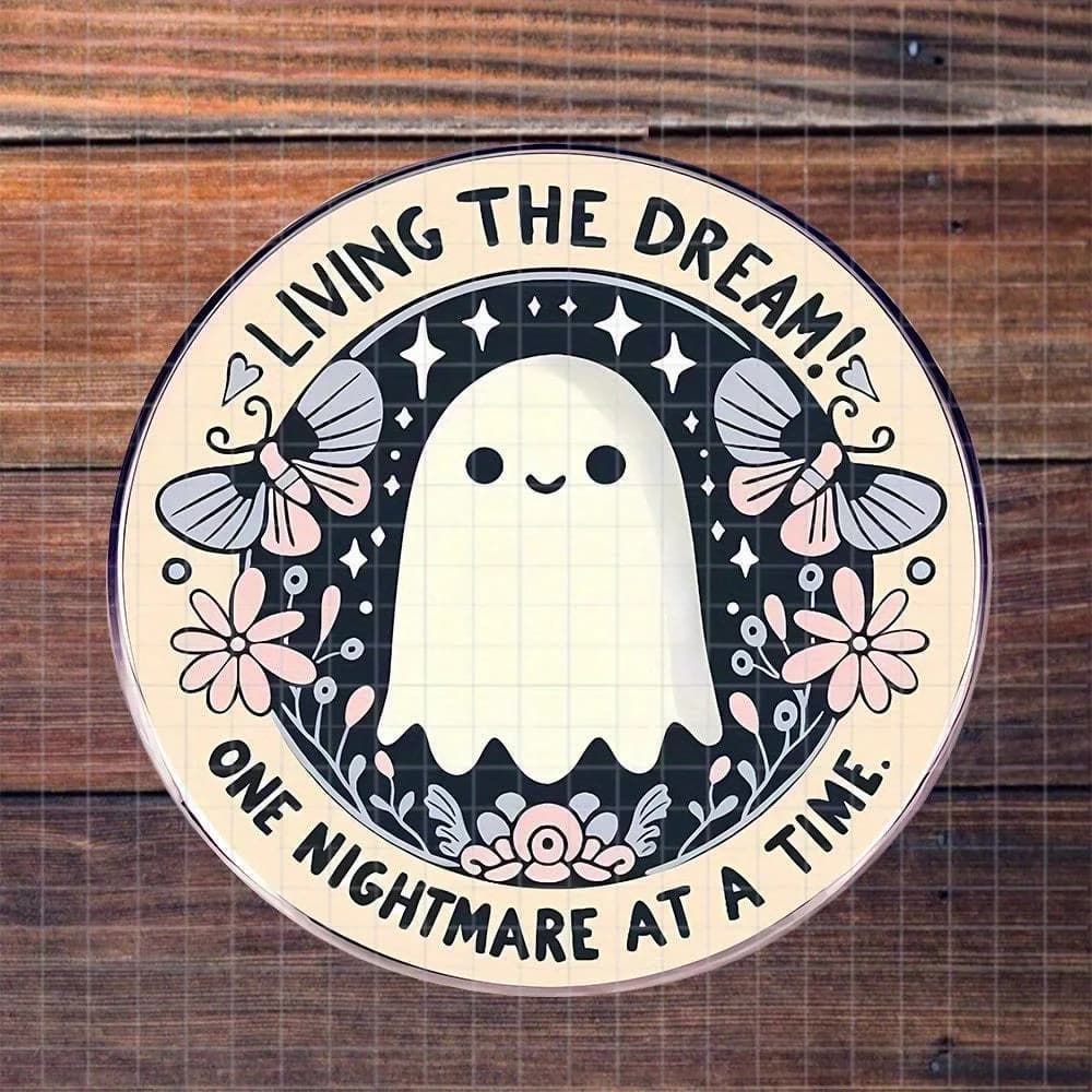 1/3/5pcs "Living the Dream! One Nightmare at a Time" Whimsical Dark Humor Vinyl Sticker, for Gothic Fans, Laptops, Notebooks, Water Bottles, and Spooky-Cute Zones, Great for Friends, Colleagues, Students, and Oddity Enthusiasts