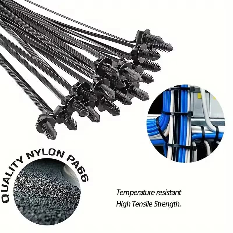 Self Locking Zip Tie for Car Automotive Wire Harness Nylon Straps Wire Cable Management Fastener DIY Push Mount Cable Ties Clip