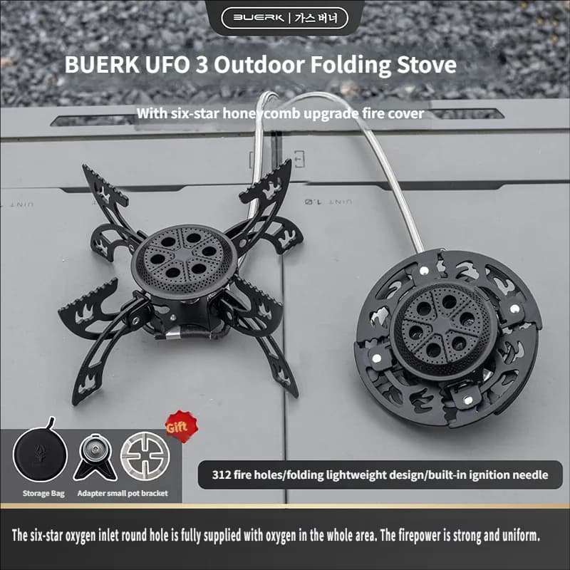 BUERK New UFO Stove Portable Folding Camping Stove Lightweight Windproof Outdoor Gas Burner For Camping Picnicking Travel