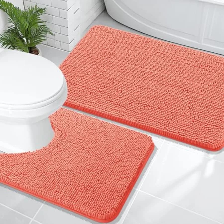Set di Tappeti da Bagno 2 Pezzi, Morbidi e Assorbenti in Ciniglia, Tappetino per WC a Forma di U e Tappeto Contorno, Lavabili in Lavatrice