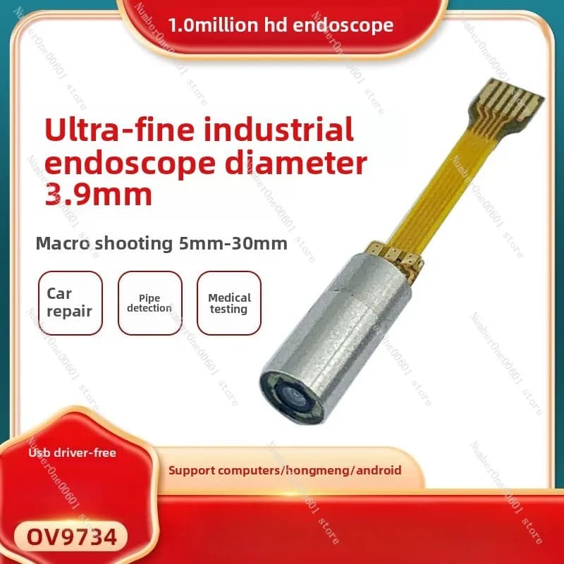 Endoscopio industriale HD da 3,9 mm con 360 ° Sonda per settore automobilistico/produzione - Micro telecamera di ispezione USB-C Plug & Play
