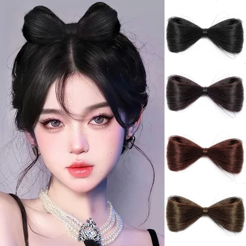 Artiglio dell'arco Panino per capelli sintetici Chignon per capelli lisci Updo Parrucchino Resistente al calore Accessori per capelli per lo styling con fiocco falso
