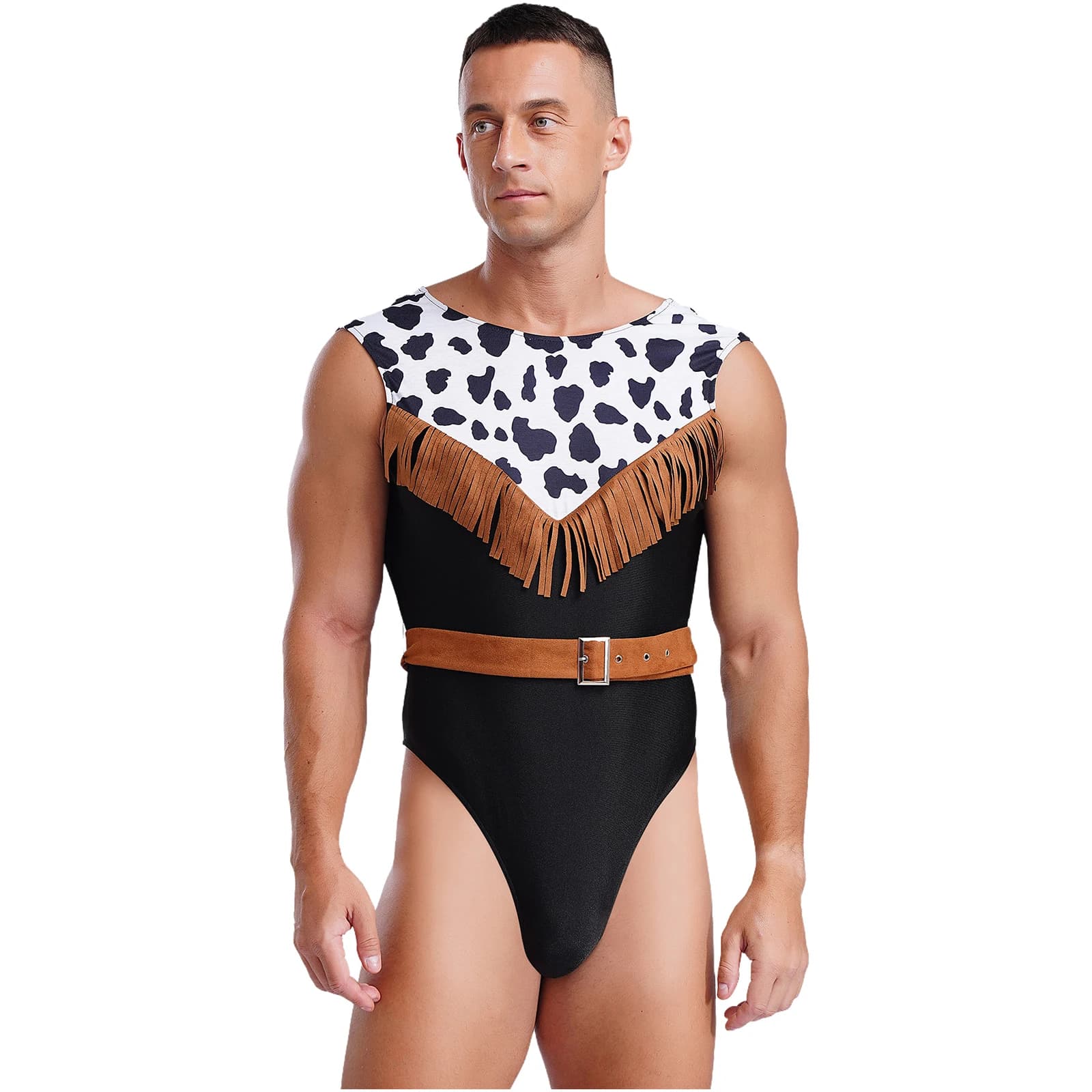 Men's pajamas Cowboy body with fake leather suede body with tassel print Pigiama strawberry Costume cosplay whole night garments 2