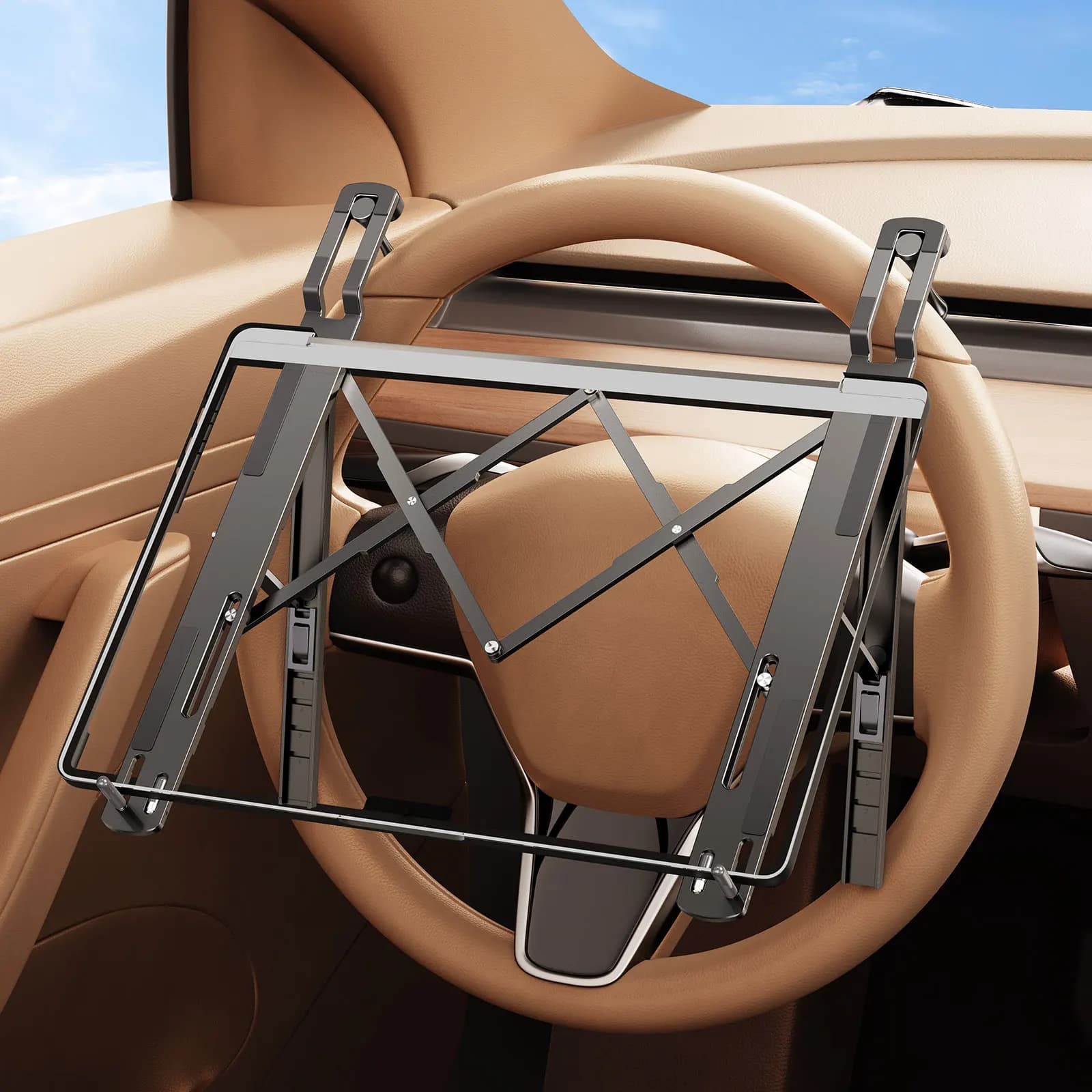 Hipacool Supporto per laptop per volante per auto in lega di alluminio Supporto per tablet portatile regolabile a 5 livelli Accessori per auto