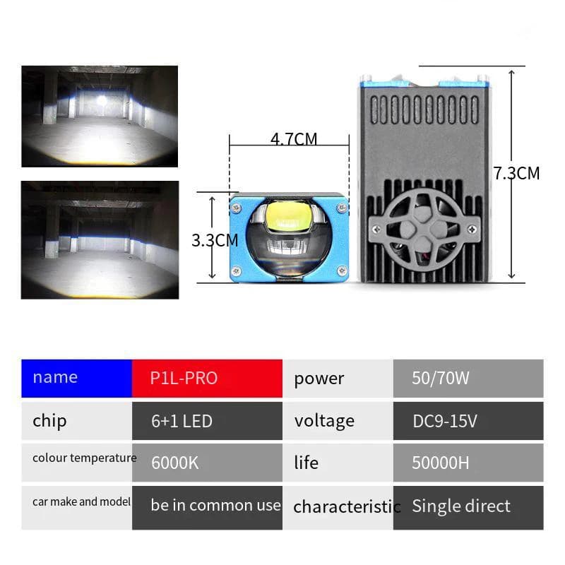 Mini Bi LED Laser Projector Lens Hi Lo Beam 70W 10000LM 3000K 6000K IP68 Waterproof for Car Motorcycle