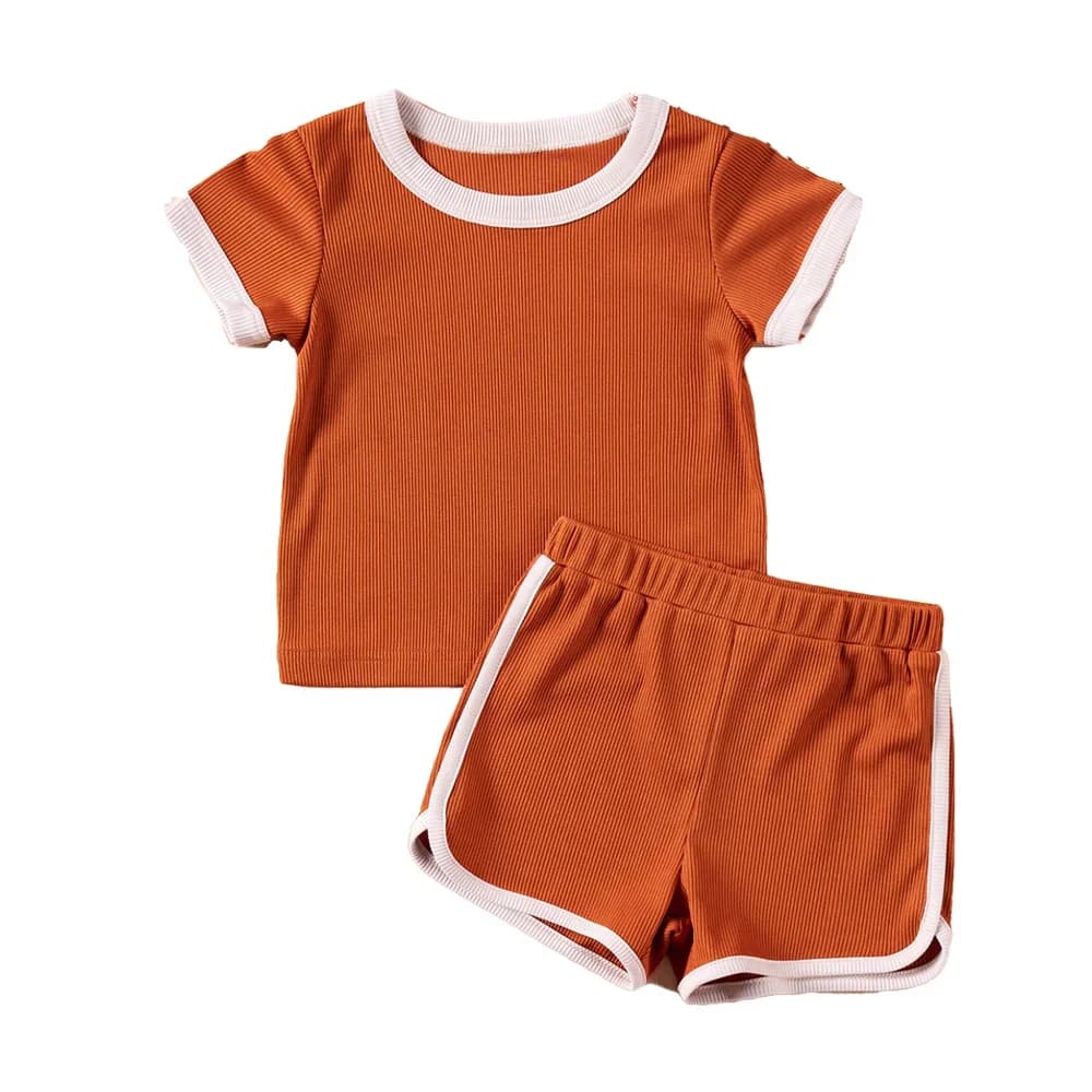 2025 Boys Girls Ribbed Summer Outfit Set Toddler Short Sleeve T-Shirt + Shorts Children 2Pcs Clothes Set Korean for 1-6Years ols