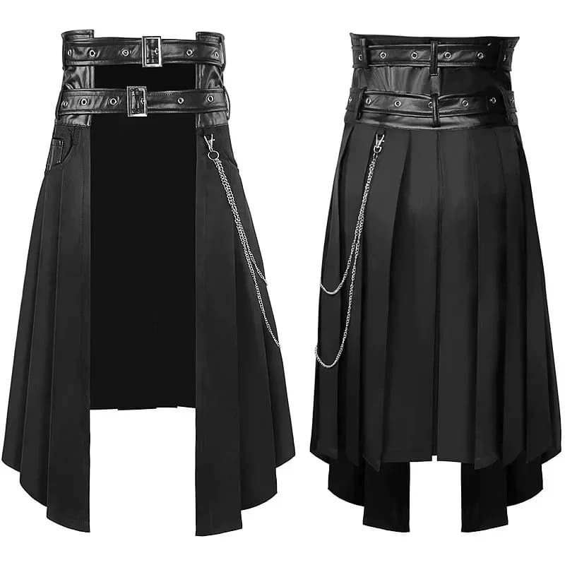 Mezza gonna a pieghe asimmetrica da uomo Dark Rock Punk Steam Gothic