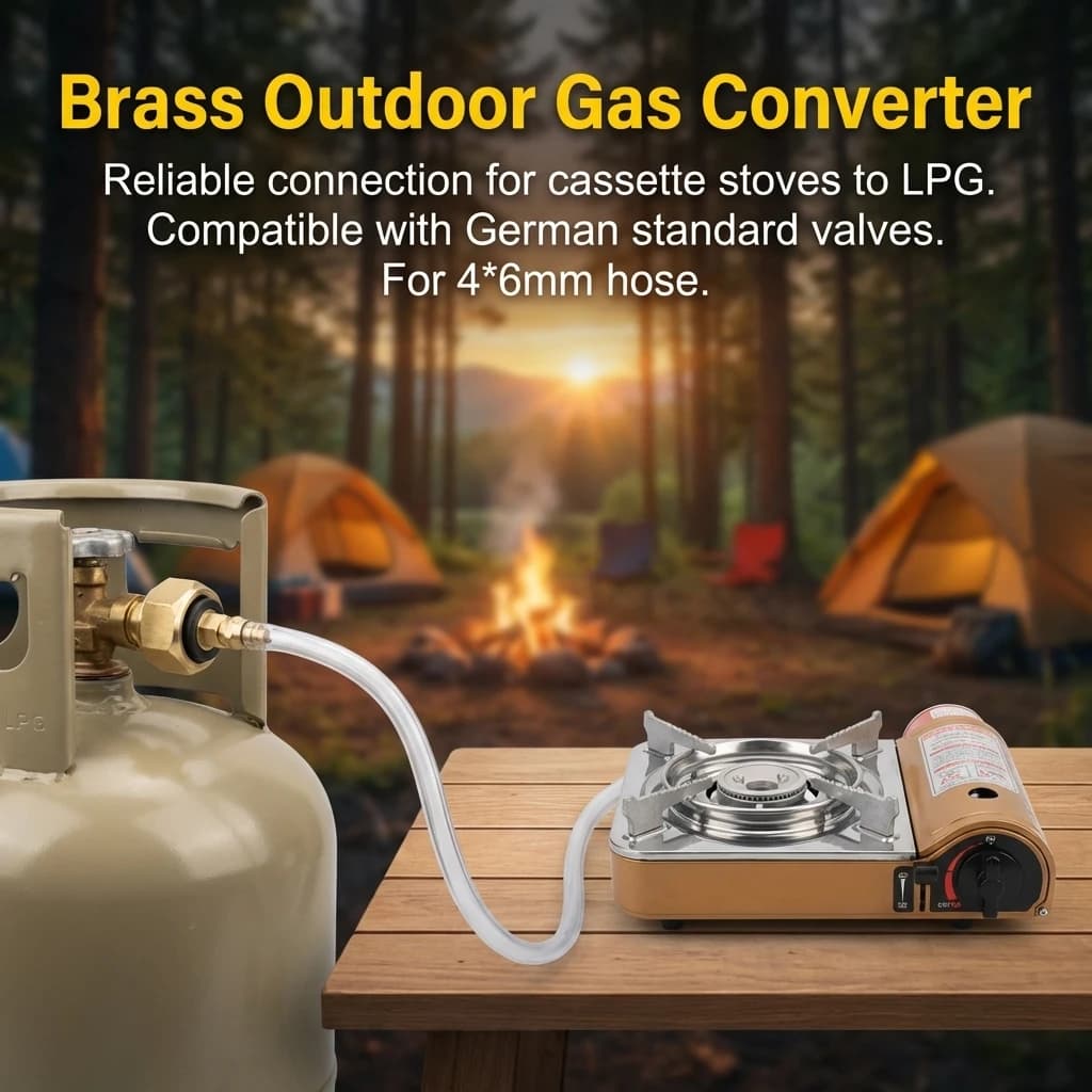 Outdoor LPG Adapter for cassette stove, German standard gas valve connector for camping, picnic and kitchen