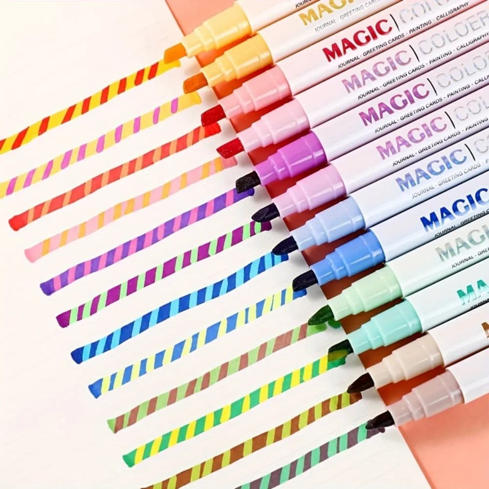 12 pezzi pennarello a colori magici a doppia estremità che cambia evidenziatore Set di penne diario per studenti Scrapbook pittura forniture per ufficio fai da te