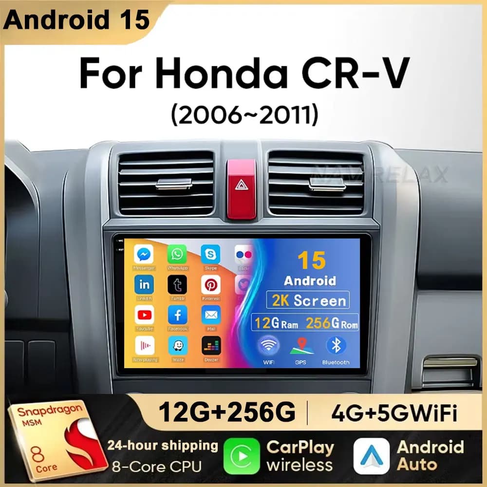 Android 15 Wireless Carplay Auto Autoradio per Honda CRV CR-V 3 2007 2008 2009 2010 2011Multimedia GPS Autoradio 4G WIFI DSP