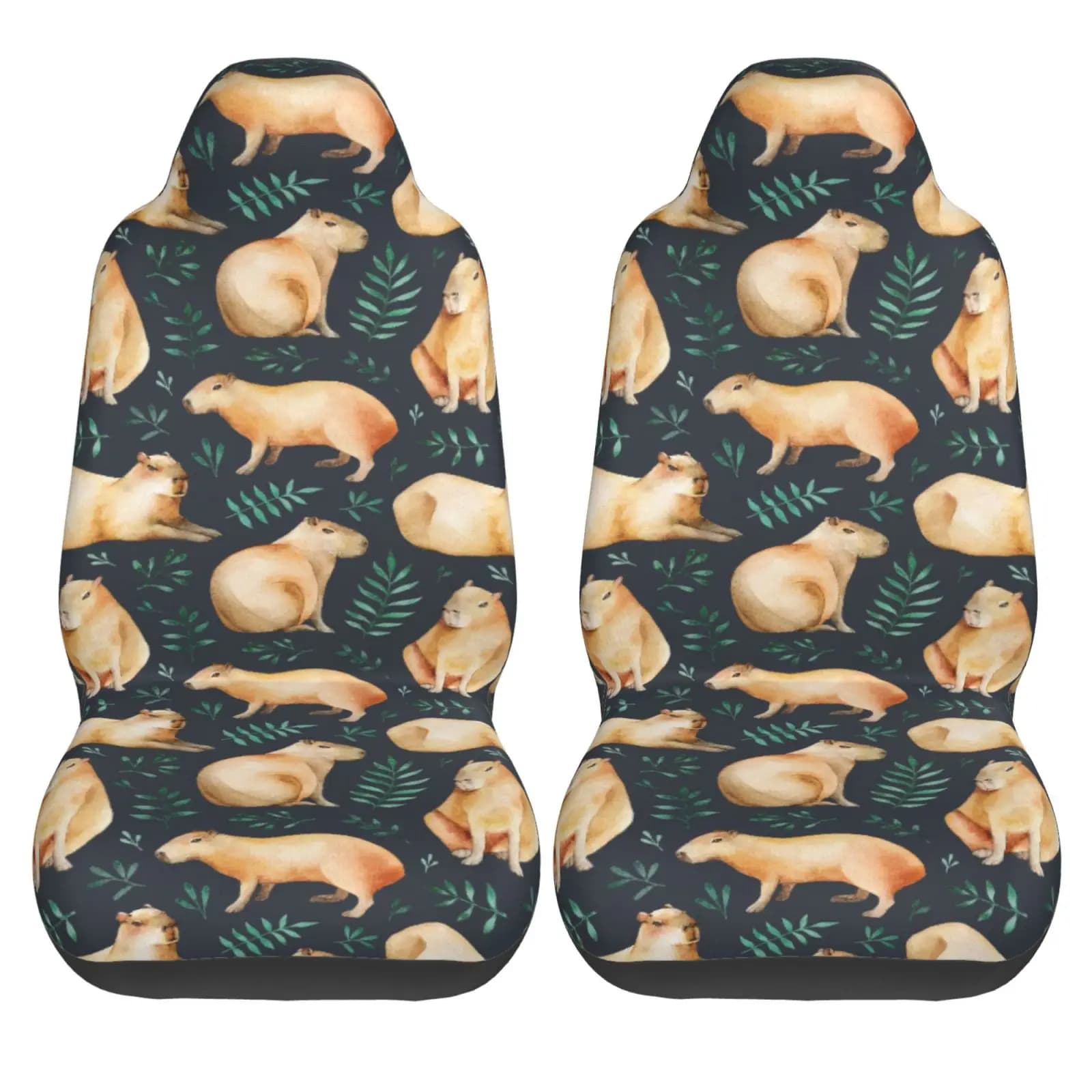 Cute Cartoon Capybara Print 2 Pieces Covers Front Car Seat Universal Protector Cushion Cover Saddle Comfort Covers Fit Most Car