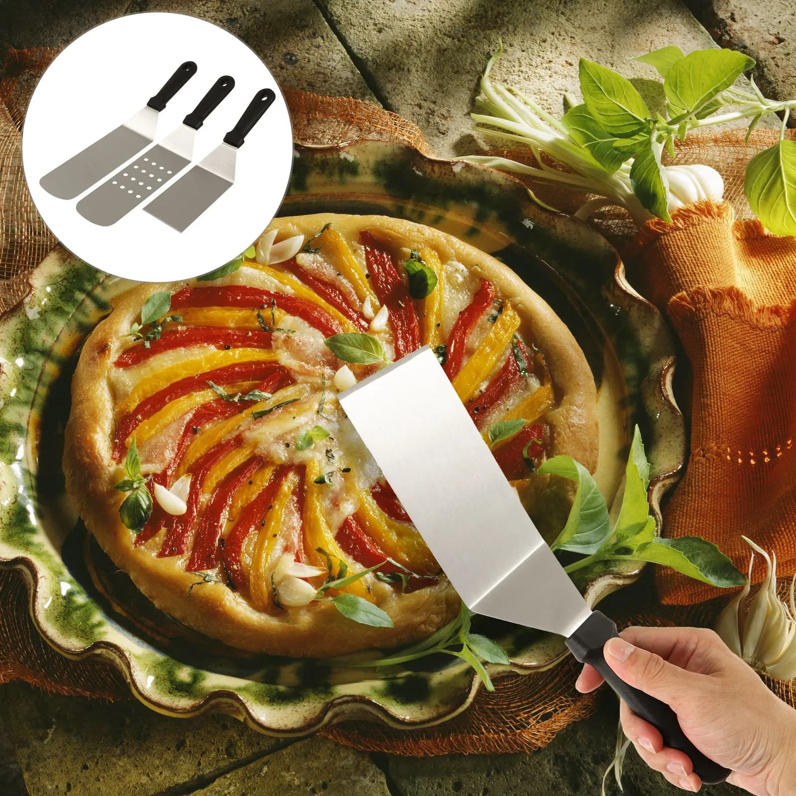 Set di 3 Pale per Pizza in Acciaio Inox con Manico Comodo e Resistente, Utensile da Cucina per Trasferire Torte, Pasticcini e Crostate