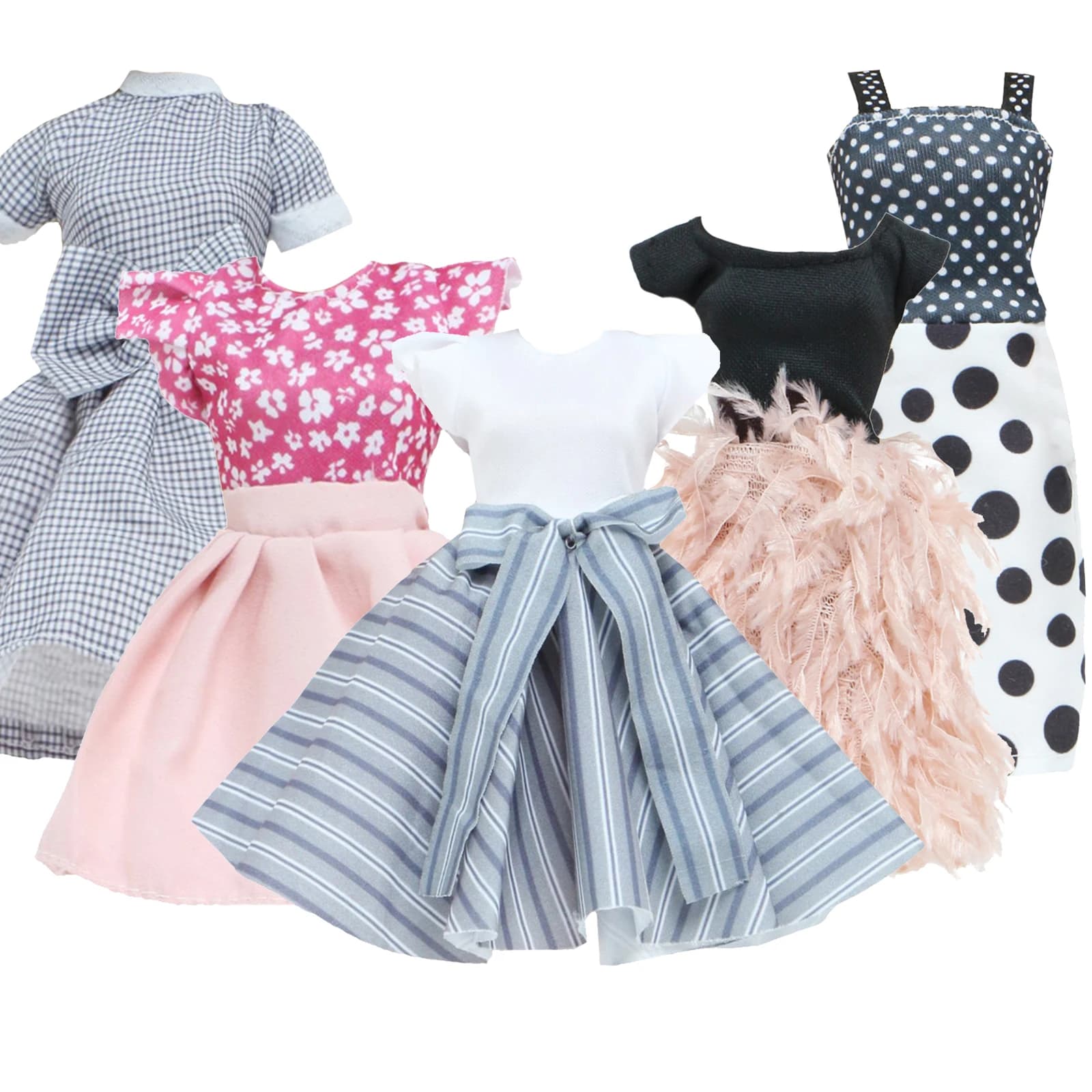 5 Pcs/Set Fashion Doll Clothes 11.5'' Girl Doll 30cm Doll Dress Daily Mini Gown Stripe Kids Toy Accessories