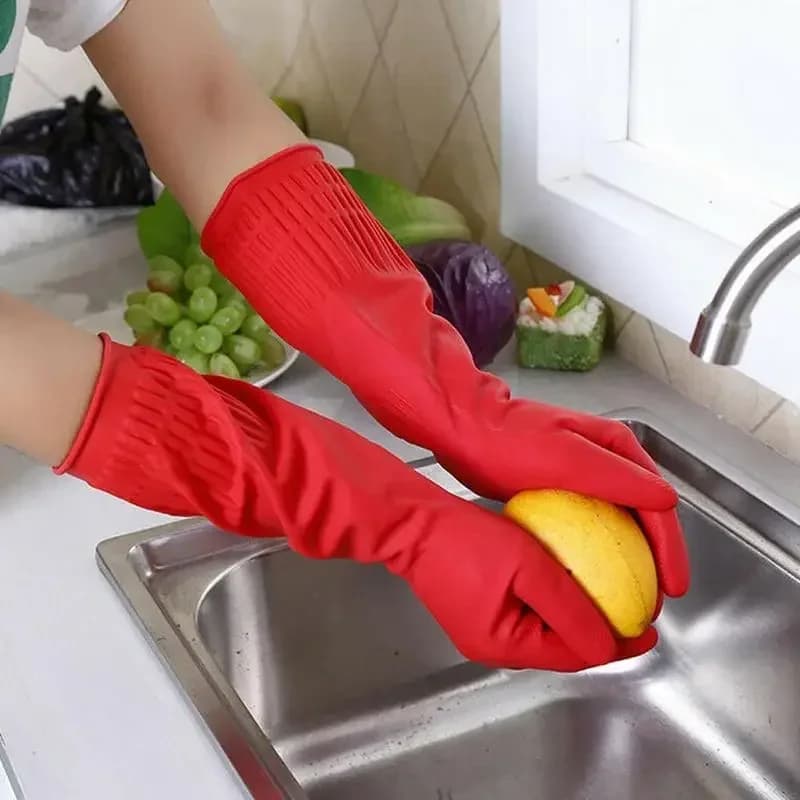 1 pair S/M/L Red Flexible Rubber Clean Gloves Dish Washing Long Home Bathroom Cleaning Kitchen Accessories Plastic Gloves