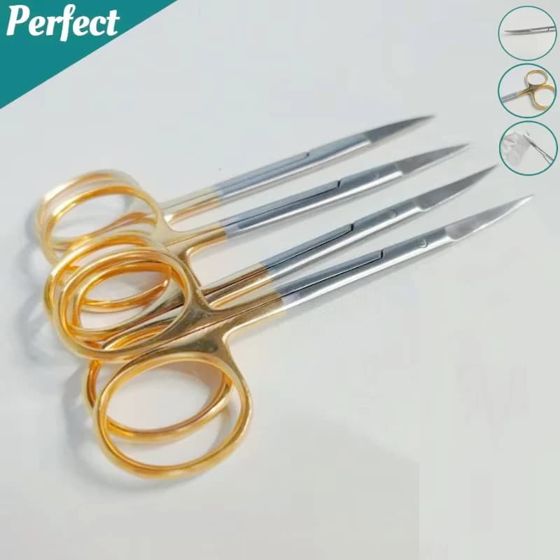 5PcTesoie chirurgiche dentali Punta dritta/curva 11,5 cm Acciaio inossidabile Manico placcato oro Laboratorio di odontoiatria Strumenti ortodontici medici