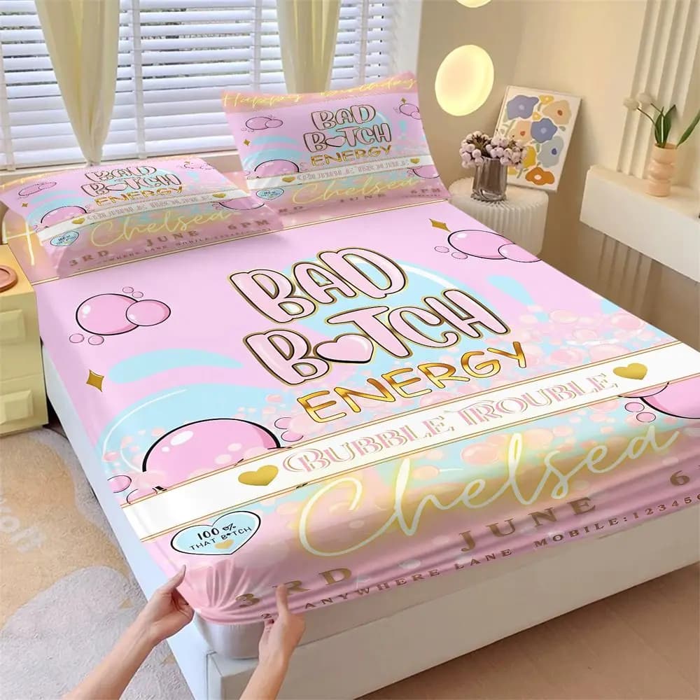 Set di 3 Lenzuola con Angoli Rosa Stile Bubble Bad, Set Biancheria da Letto Morbida e Confortevole per Camere da Letto e Dormitori di Ragazze Adolescenti