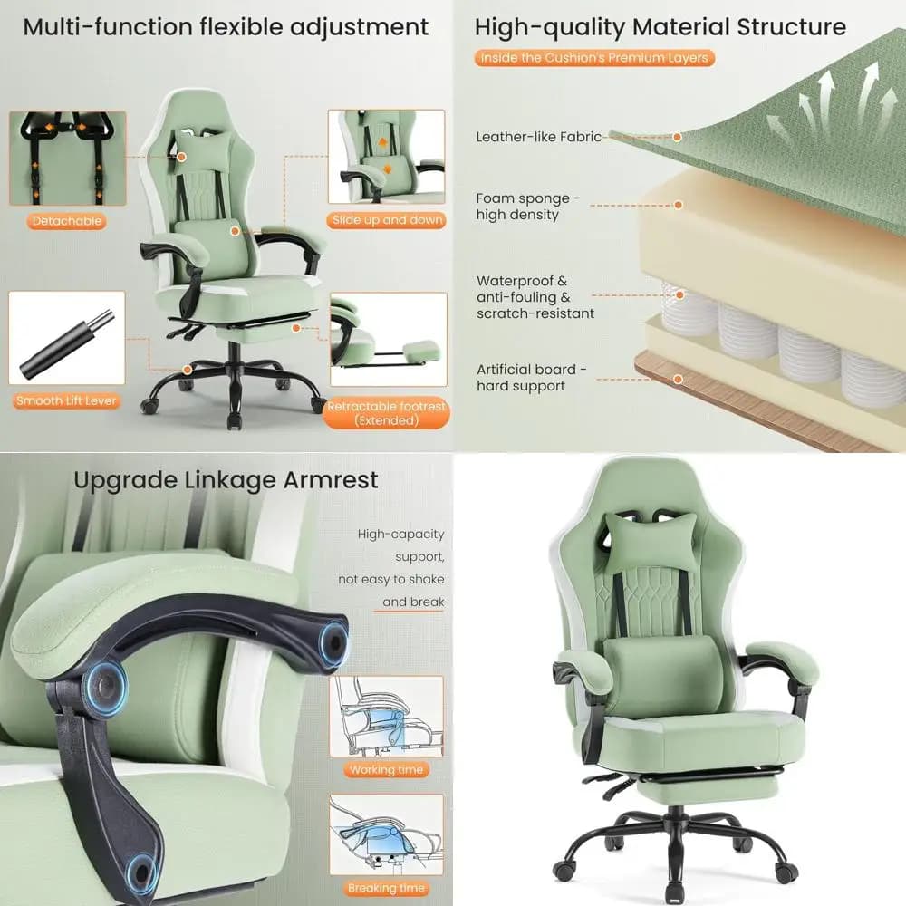 Sedia da Gaming con Braccioli Collegati, Sedie per Videogiochi con Cuscino a Molla, Sedia Ergonomica da Ufficio per Computer