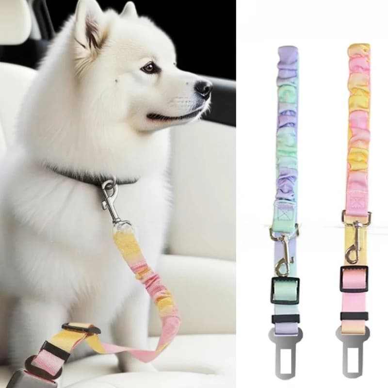 Cute Dog Car Seat Belts Universal Adjustable Car Safety Buckle Telescopic Safe Gradient Tie Dye Pet Towing Anti-Slip Rope