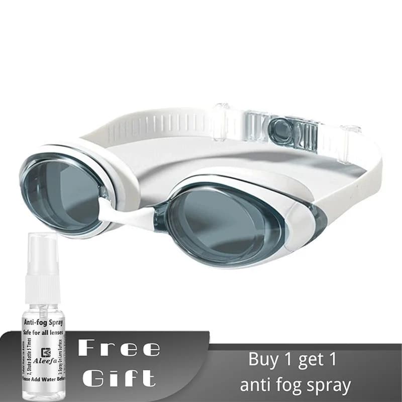 White swimming glasses for myopia with anti-fog spray for boys and girls Slicone Band