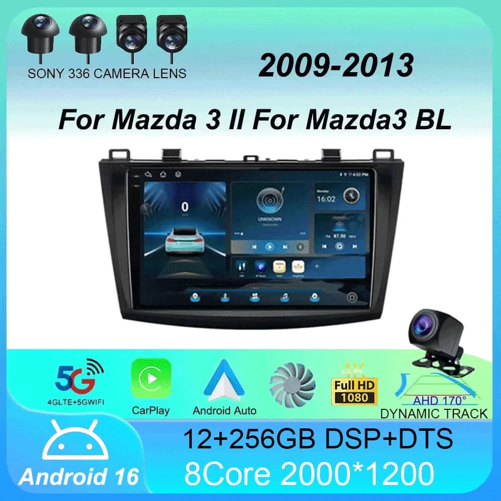 Autoradio Android 16 8Core per Mazda 3 II per Mazda3 BL 2009 2010 - 2013 Carplay Auto Multimedia GPS Video Head Unit 2Din Player